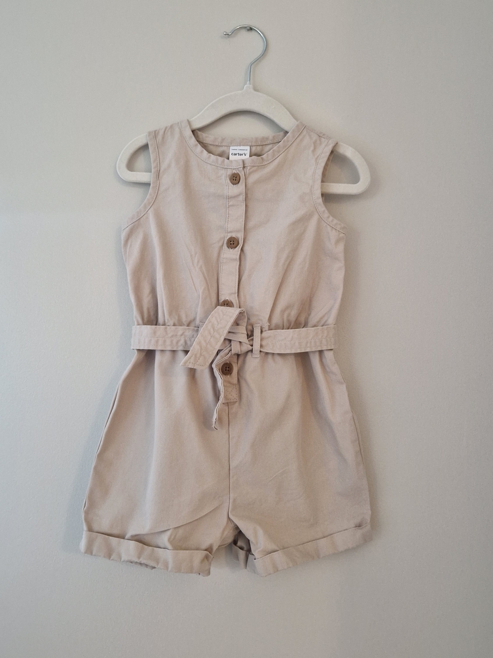 Carter's Beige Sleeveless Belted Romper